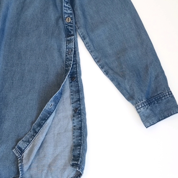 J. Jill Chambray Denim Lyocell Long Sleeve Button Down/ Side Boyfriend Shirt XSP - Picture 11 of 15